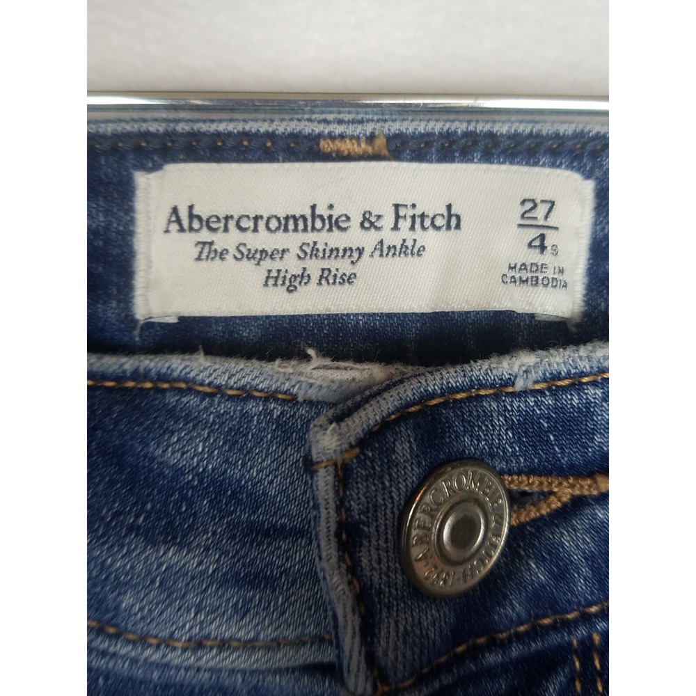 Abercrombie Fitch Jeans Womens SZ 27/4 Blue Skinny Ankle High Rise Distressed - Picture 9 of 12